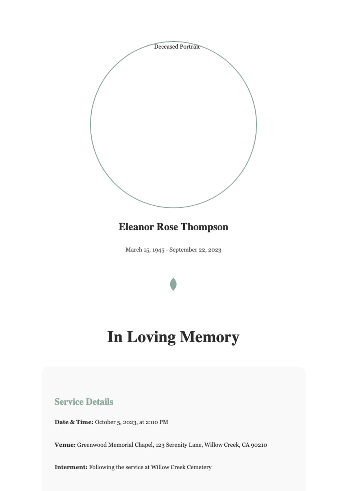 Elegant funeral program with tropical leaf design and photo_variant_2